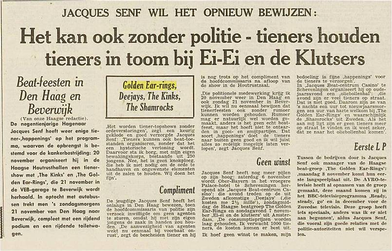 PZC newspaper article November 03, 1965 Golden Earrings at Casino - Scheveningen